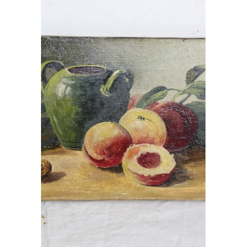 131 - OIL ON CANVAS STILL LIFE SIGNED M. GREY 1909
41 X 21CM