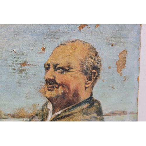 132 - OIL ON BOARD OF WINSTON CHURCHILL SIGNED 
41 X 31CM