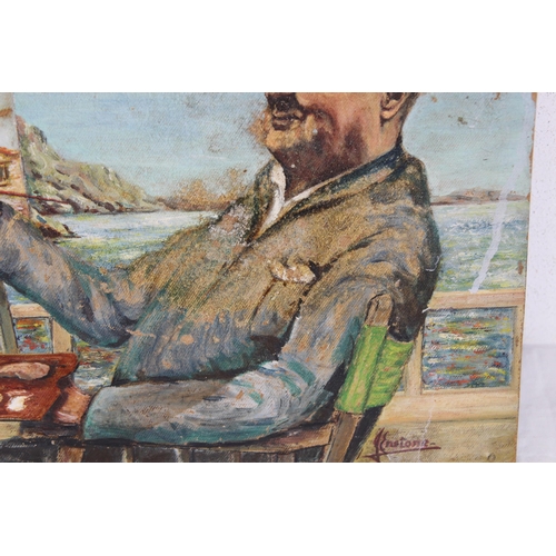 132 - OIL ON BOARD OF WINSTON CHURCHILL SIGNED 
41 X 31CM