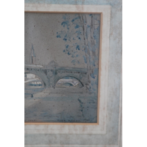 148 - 2 X FLORA RUSSELL WATERCOLOURS OF BRIDGES OVER A RIVER SEINE (MQ)
55 X 37CM