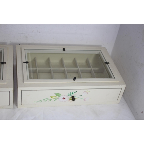 454 - 2 X TABLE TOP DISPLAY CABINETS WITH DRAWERS 
38 X 25 X 10CM