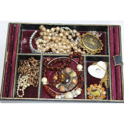 469 - ANTIQUE JEWELLERY BOX AND CONTENTS