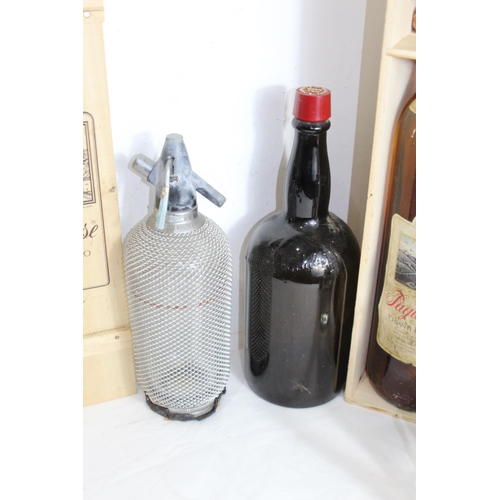 492 - QUANTITY OF SODA SYPHONS AND EMPTY WINE CONTAINERS
57CM