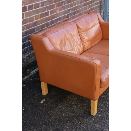 19 - DANISH TAN TWO SEATER LEATHER SOFA
129 X 84 X 73CM