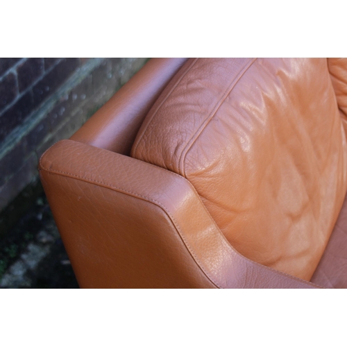 19 - DANISH TAN TWO SEATER LEATHER SOFA
129 X 84 X 73CM