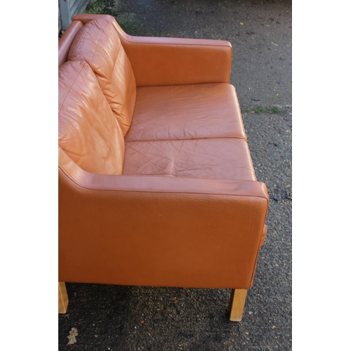 19 - DANISH TAN TWO SEATER LEATHER SOFA
129 X 84 X 73CM