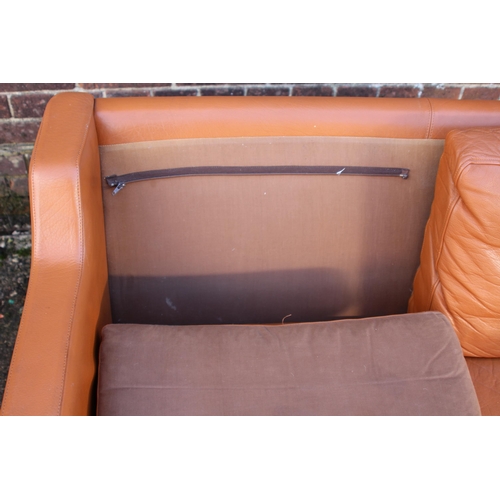 19 - DANISH TAN TWO SEATER LEATHER SOFA
129 X 84 X 73CM