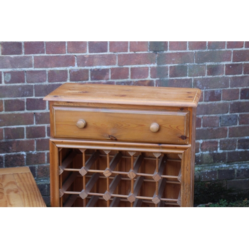 34 - PINE WINE RACK, COFFEE TABLE AND T.V UNIT 
108 X 76 X 46CM