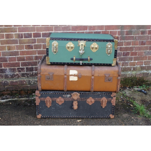 37 - 3 X VINTAGE LUGGAGE TRUNKS 
90 X 50 X 34CM