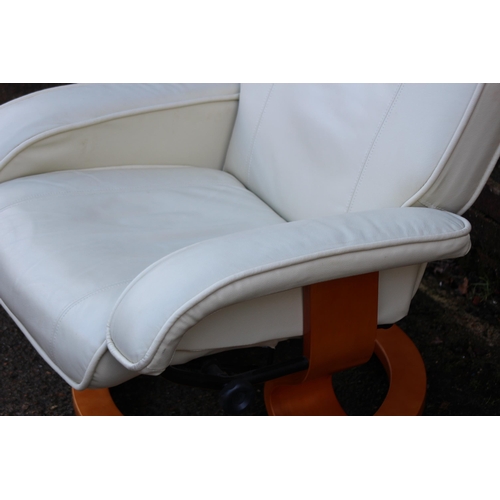 8 - CREAM LEATHER RECLINER SWIVEL CHAIR
78 X 65 X 98CM