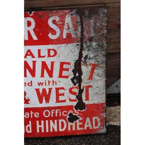 879 - VINTAGE HASLEMERE AND HINDHEAD FOR SALE ENAMEL SIGN DOUBLE SIDED
61 X 48CM