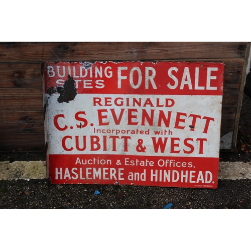 879 - VINTAGE HASLEMERE AND HINDHEAD FOR SALE ENAMEL SIGN DOUBLE SIDED
61 X 48CM