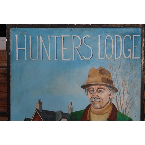 902 - VINTAGE HUNTERS LODGE SIGNED PUB SIGN DOUBLE SIDED
116 X 83CM