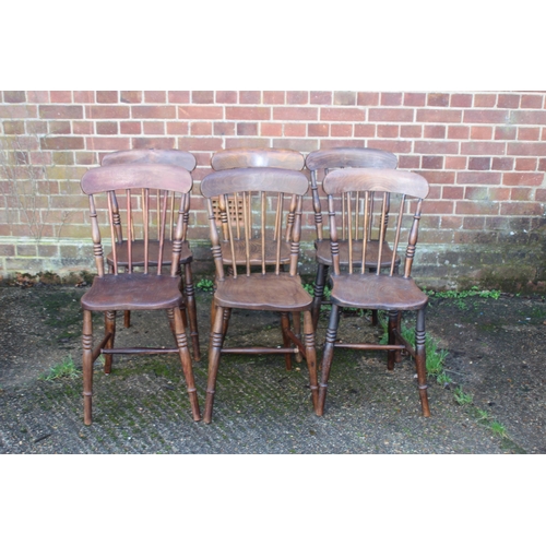 115 - SET OF 6 VICTORIAN OAK STICK BACK CHAIRS 
34 X 36 X 85CM