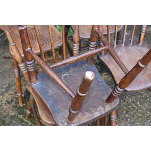 115 - SET OF 6 VICTORIAN OAK STICK BACK CHAIRS 
34 X 36 X 85CM