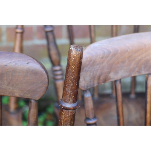 115 - SET OF 6 VICTORIAN OAK STICK BACK CHAIRS 
34 X 36 X 85CM