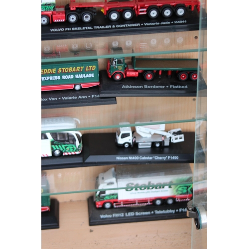 598 - LARGE DISPLAY CABINET WITH EDDIE STOBART TRUCKS  x30
65 X 19 X 113CM