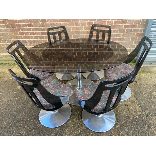 105 - RETRO ASTRAL GLASS TOPPED TABLE AND 6 CHAIRS
137 X 101 X 74CM