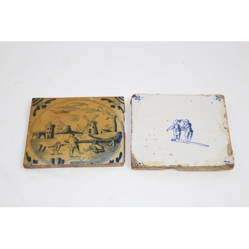 285 - 3 X ANTIQUE BLUE AND WHITE DELFT TILES 
13CM