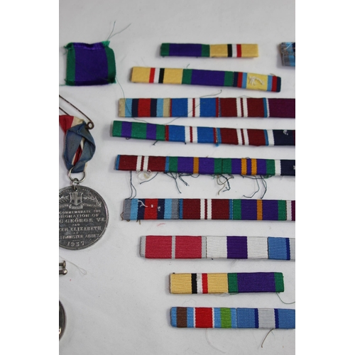 705 - WWI AND WWII MEDALS AND RIBBONS AND 2 LATER CORONATION MEDALS