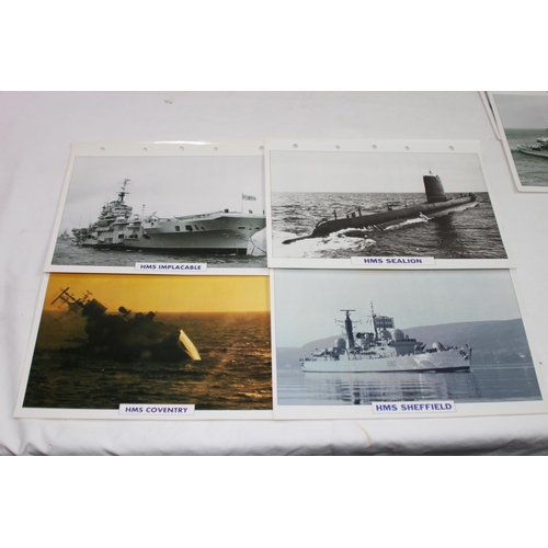 708 - LARGE QUANTITY OF LARGE PHOTO / INFORMATION PRINTS OF A VARIETY OF UK NAVY HMS SUBMARINES AND SHIPS