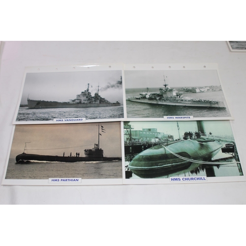 708 - LARGE QUANTITY OF LARGE PHOTO / INFORMATION PRINTS OF A VARIETY OF UK NAVY HMS SUBMARINES AND SHIPS