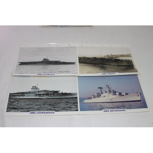 708 - LARGE QUANTITY OF LARGE PHOTO / INFORMATION PRINTS OF A VARIETY OF UK NAVY HMS SUBMARINES AND SHIPS