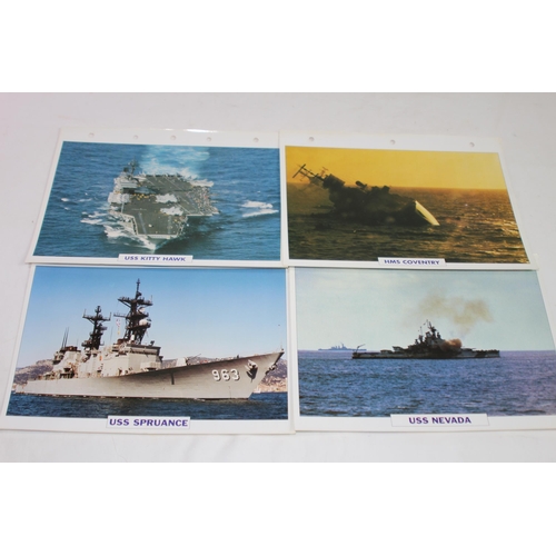 709 - LARGE QUANTITY OF LARGE PHOTOS / INFORMATION PRINTS OF A VARIETY OF USS NAVY SHIPS