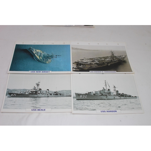 709 - LARGE QUANTITY OF LARGE PHOTOS / INFORMATION PRINTS OF A VARIETY OF USS NAVY SHIPS