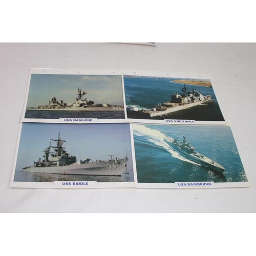 709 - LARGE QUANTITY OF LARGE PHOTOS / INFORMATION PRINTS OF A VARIETY OF USS NAVY SHIPS