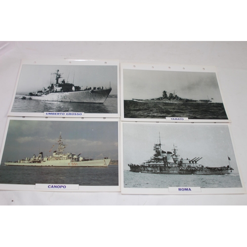 710 - LARGE QUANTITY OF LARGE PHOTOS / INFORMATION PRINTS OF A VARIETY OF WORLD NAVY SHIPS INCLUDING GERMA... 