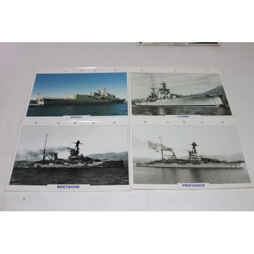 710 - LARGE QUANTITY OF LARGE PHOTOS / INFORMATION PRINTS OF A VARIETY OF WORLD NAVY SHIPS INCLUDING GERMA... 