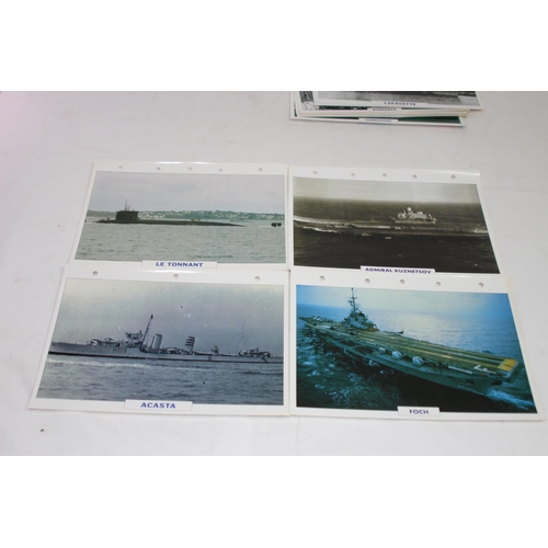 710 - LARGE QUANTITY OF LARGE PHOTOS / INFORMATION PRINTS OF A VARIETY OF WORLD NAVY SHIPS INCLUDING GERMA... 