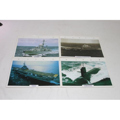 710 - LARGE QUANTITY OF LARGE PHOTOS / INFORMATION PRINTS OF A VARIETY OF WORLD NAVY SHIPS INCLUDING GERMA... 