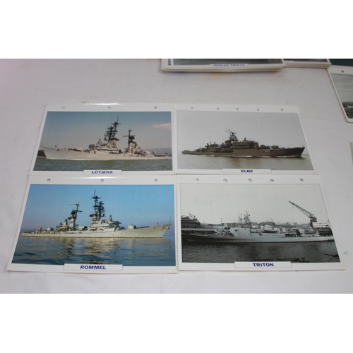 710 - LARGE QUANTITY OF LARGE PHOTOS / INFORMATION PRINTS OF A VARIETY OF WORLD NAVY SHIPS INCLUDING GERMA... 