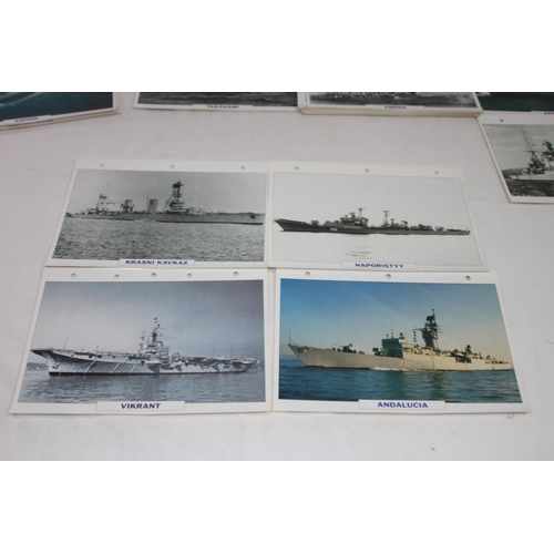 710 - LARGE QUANTITY OF LARGE PHOTOS / INFORMATION PRINTS OF A VARIETY OF WORLD NAVY SHIPS INCLUDING GERMA... 