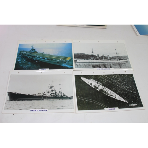 710 - LARGE QUANTITY OF LARGE PHOTOS / INFORMATION PRINTS OF A VARIETY OF WORLD NAVY SHIPS INCLUDING GERMA... 