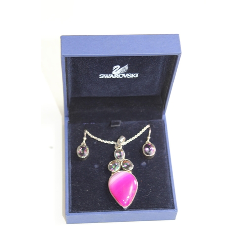 923 - Swarovski SILVER PENDANT NECKLACE AND EARRING SET WITH COA AND ORIGINAL RECEIPT