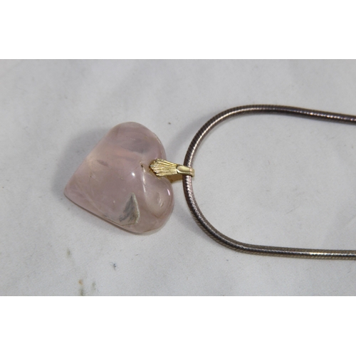 931 - 3 X SILVER NECKLACES INCLUDING PINK QUARTZ HEART SHAPED PENDANT - 47G