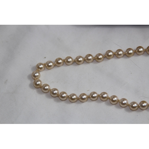 945 - MAJORCIA CASED WITH COA GILT SILVER CLAPPED BRACELET AND A SLIVER FAUX PEARL NECKLACE