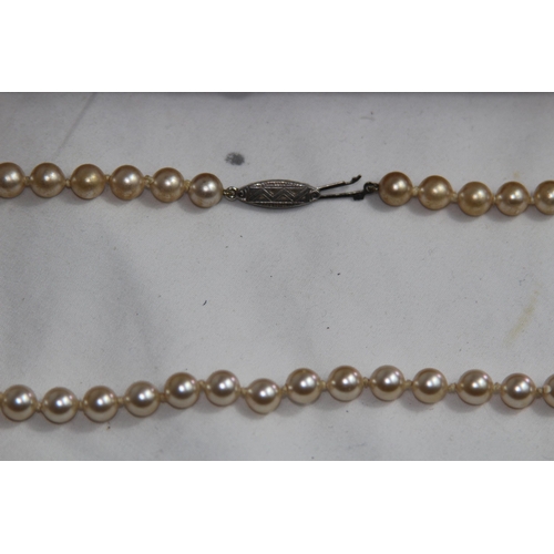 945 - MAJORCIA CASED WITH COA GILT SILVER CLAPPED BRACELET AND A SLIVER FAUX PEARL NECKLACE