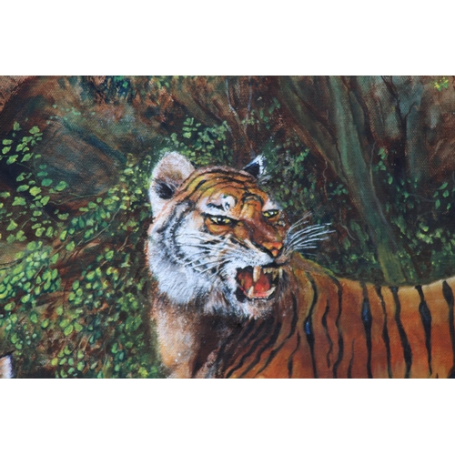 154 - TIGERS OIL ON CANVAS SIGNED PRINCE 
100 X 70CM