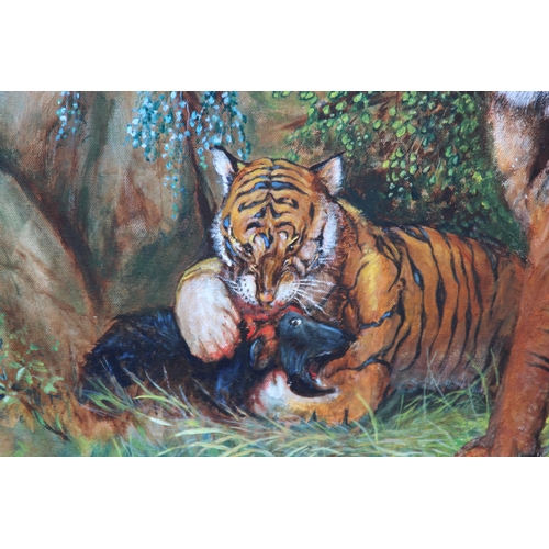 154 - TIGERS OIL ON CANVAS SIGNED PRINCE 
100 X 70CM