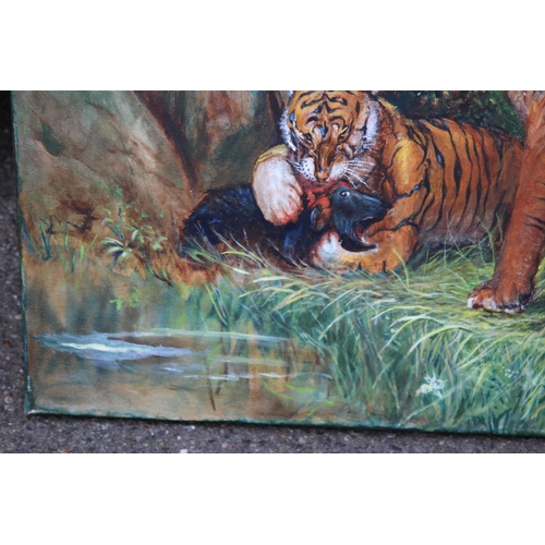 154 - TIGERS OIL ON CANVAS SIGNED PRINCE 
100 X 70CM