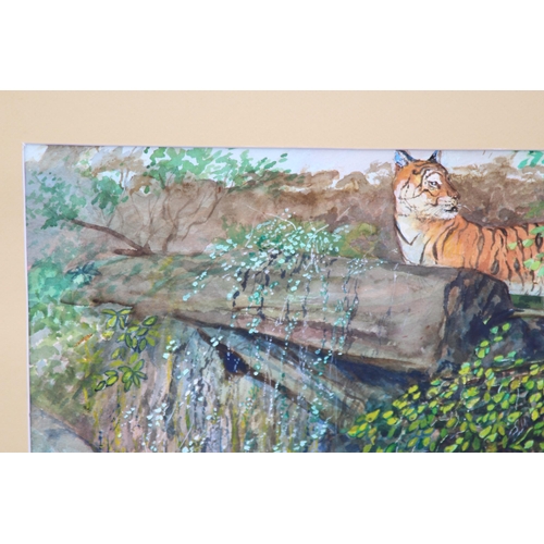 156 - TIGERS FRAMED OIL ON BOARD SIGNED PRINCE 
91 X 68CM