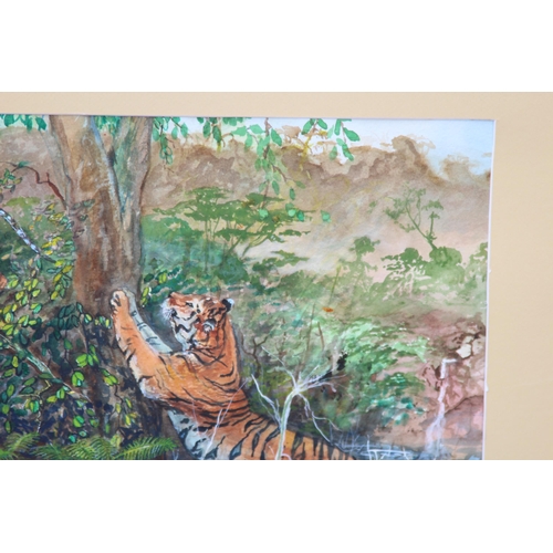 156 - TIGERS FRAMED OIL ON BOARD SIGNED PRINCE 
91 X 68CM