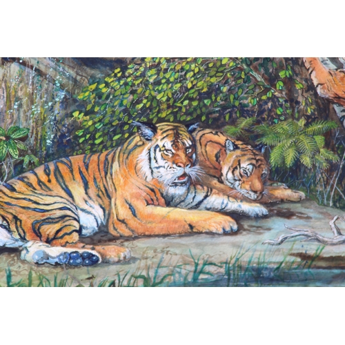 156 - TIGERS FRAMED OIL ON BOARD SIGNED PRINCE 
91 X 68CM