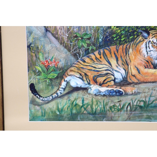 156 - TIGERS FRAMED OIL ON BOARD SIGNED PRINCE 
91 X 68CM