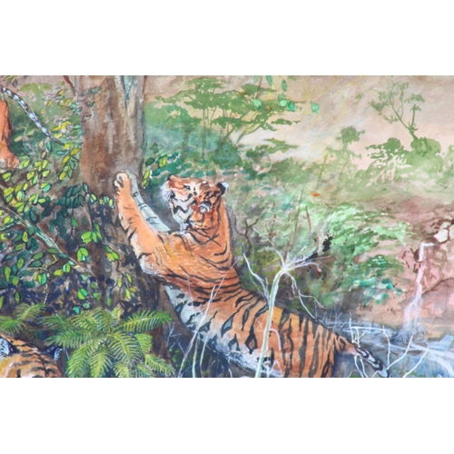 156 - TIGERS FRAMED OIL ON BOARD SIGNED PRINCE 
91 X 68CM