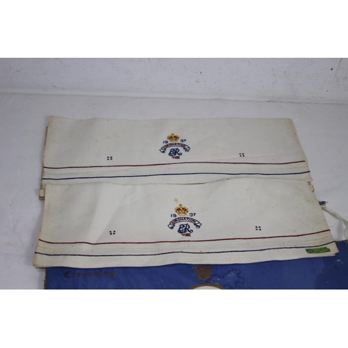 545 - EDWARD VII 1937 PACKAGED PAIR OF HAND EMBROIDED TOWELS - UNUSED